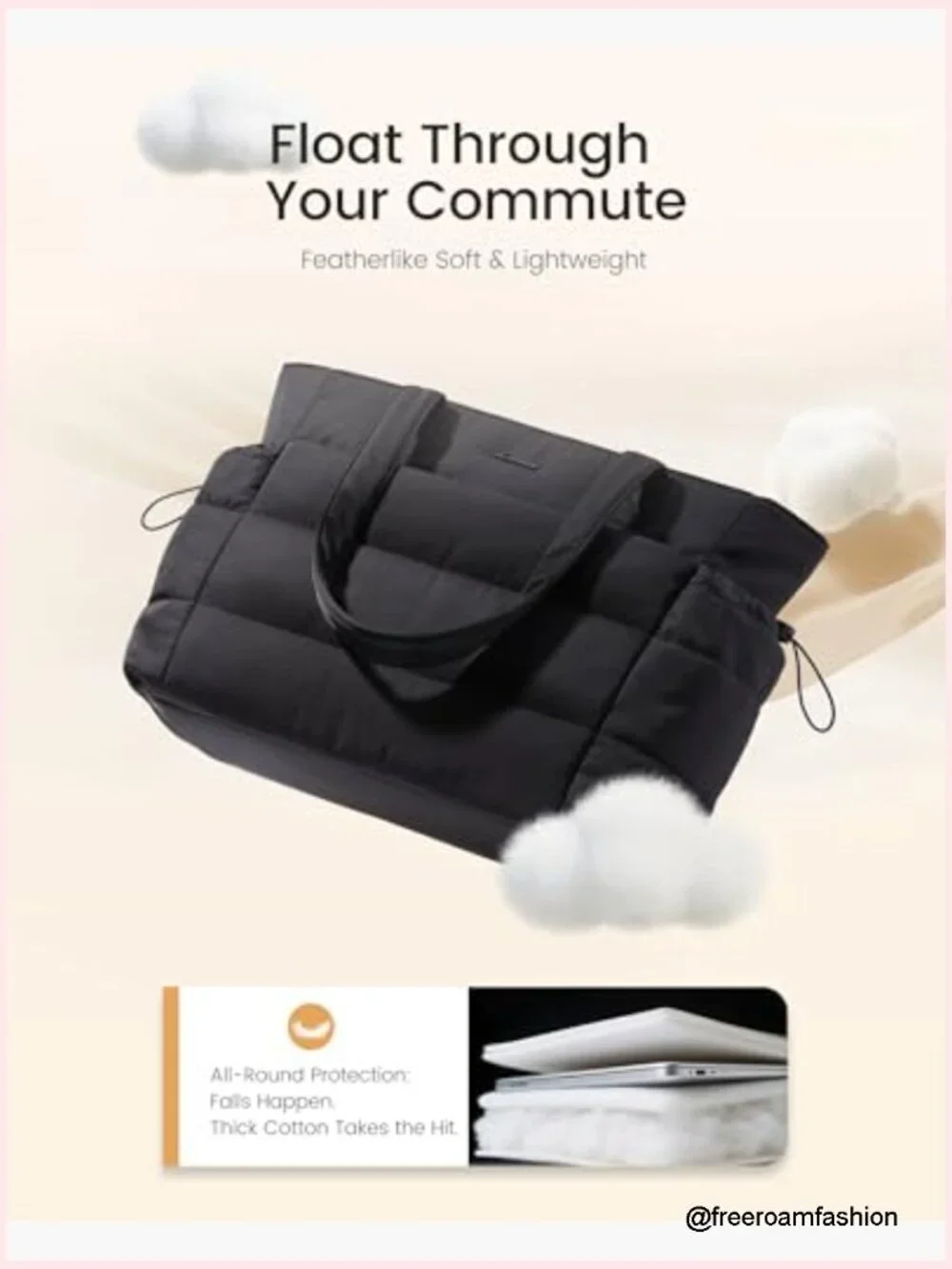 Puffer Tote Bag with Tumbler Holder, Laptop Handbag for Work Travel